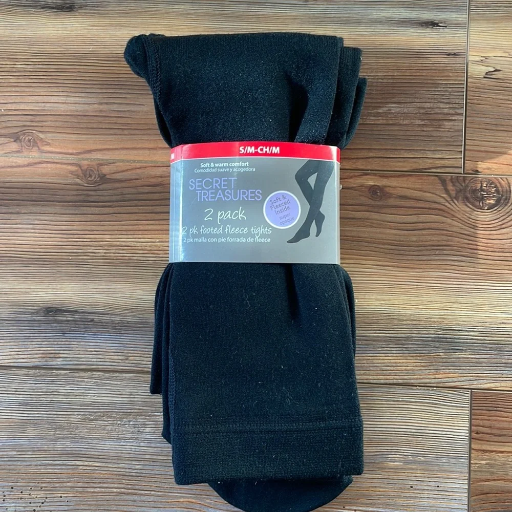 Secret Treasures 2 Pack Footed Fleece-lined Tights